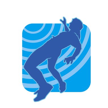 Hareket halindeki bir erkek dansçının silueti. Dans eden zayıf bir adamın silueti..