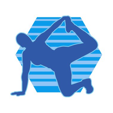 Zayıf, sportif bir kadının silüeti esneme hareketleri yapıyor. Fiziksel egzersiz yapan bir kadının silüeti.. 