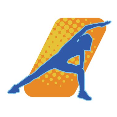 Zayıf, sportif bir kadının silüeti esneme hareketleri yapıyor. Fiziksel egzersiz yapan bir kadının silüeti.. 