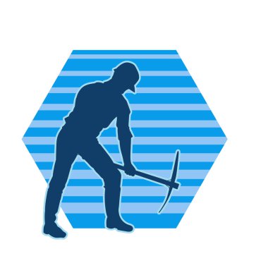 Görev sırasında baltayla dolaşan işçi kostümlü bir adamın silüeti. Bir madencinin hareket halindeki silueti balta aracı ile poz verir.