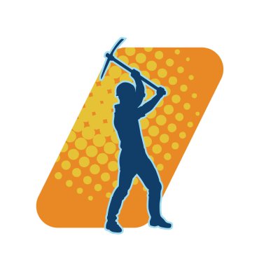 Görev sırasında baltayla dolaşan işçi kostümlü bir adamın silüeti. Bir madencinin hareket halindeki silueti balta aracı ile poz verir.