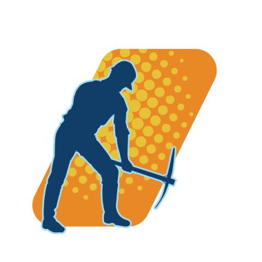 Görev sırasında baltayla dolaşan işçi kostümlü bir adamın silüeti. Bir madencinin hareket halindeki silueti balta aracı ile poz verir.