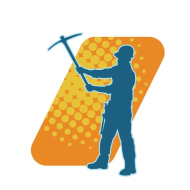 Görev sırasında baltayla dolaşan işçi kostümlü bir adamın silüeti. Bir madencinin hareket halindeki silueti balta aracı ile poz verir.