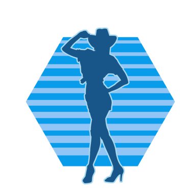 Kovboy kostümü giymiş bir kadın modelin silueti. Poz vermiş bir kovboy kızın silueti..