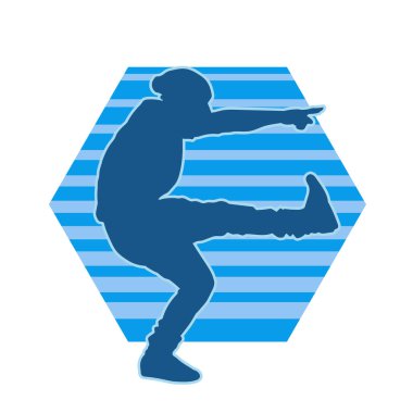 Hareket halindeki bir erkek dansçının silueti. Dans eden zayıf bir adamın silueti..