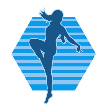 Hareketli bir kadın dansçının silueti. Dans eden zayıf bir kadının silueti..