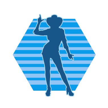 Kovboy kostümü giymiş bir kadın modelin silueti. Poz vermiş bir kovboy kızın silueti..