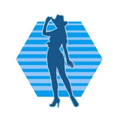 Kovboy kostümü giymiş bir kadın modelin silueti. Poz vermiş bir kovboy kızın silueti..