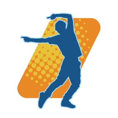 Hareket halindeki bir erkek dansçının silueti. Dans eden zayıf bir adamın silueti..