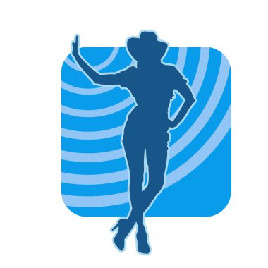 Kovboy kostümü giymiş bir kadın modelin silueti. Poz vermiş bir kovboy kızın silueti..