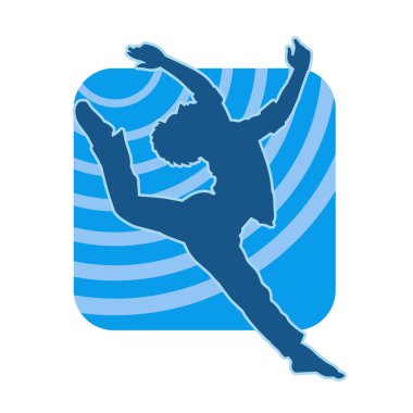 Hareket halindeki bir erkek dansçının silueti. Dans eden zayıf bir adamın silueti..