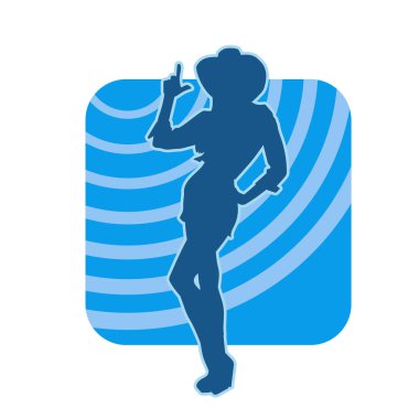 Kovboy kostümü giymiş bir kadın modelin silueti. Poz vermiş bir kovboy kızın silueti..