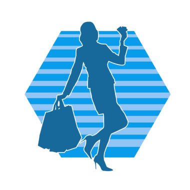 Sıska genç bir kadının silüeti alışveriş torbaları taşıyor..