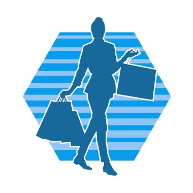 Sıska genç bir kadının silüeti alışveriş torbaları taşıyor..