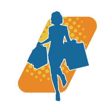 Sıska genç bir kadının silüeti alışveriş torbaları taşıyor..