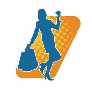 Sıska genç bir kadının silüeti alışveriş torbaları taşıyor..