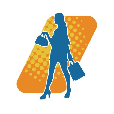 Sıska genç bir kadının silüeti alışveriş torbaları taşıyor..