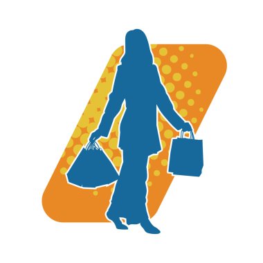 Sıska genç bir kadının silüeti alışveriş torbaları taşıyor..