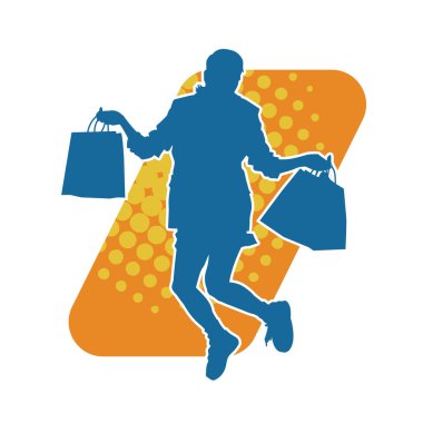 Sıska genç bir kadının silüeti alışveriş torbaları taşıyor..