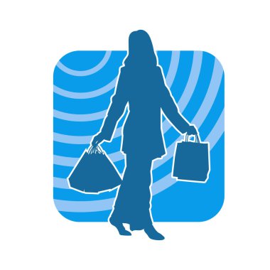 Sıska genç bir kadının silüeti alışveriş torbaları taşıyor..