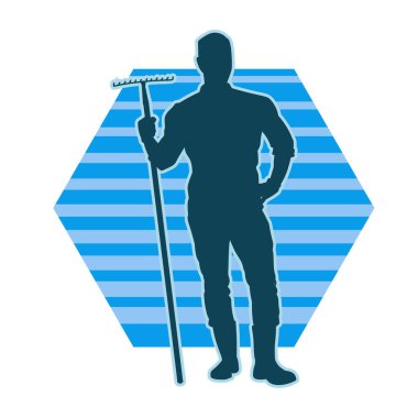 Elinde yaba tutan bir bahçıvanın silüeti. Çatal aletli bir inşaat işçisinin silueti..