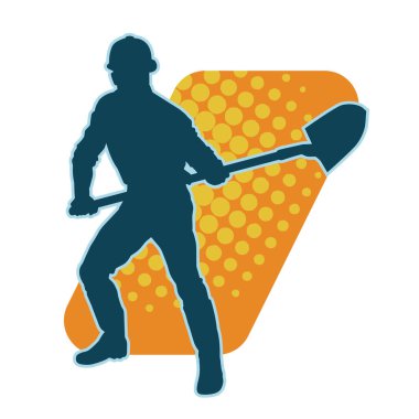 Bir erkek işçinin silüeti bir kürek aletiyle toprağı kazıyor..