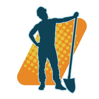 Elinde kürek aleti olan bir erkek işçinin silüeti. Bir bahçıvanın silueti.