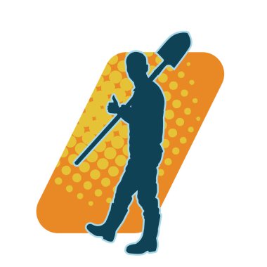 Elinde kürek aleti olan bir erkek işçinin silüeti. Bir bahçıvanın silueti..