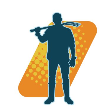 Elinde yaba tutan bir bahçıvanın silüeti. Çatal aletli bir inşaat işçisinin silueti..