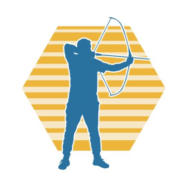 Erkek bir okçu atletinin silüeti. Ok ve yaylı bir okçunun silueti..