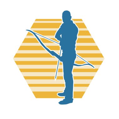 Erkek bir okçu atletinin silüeti. Ok ve yaylı bir okçunun silueti..