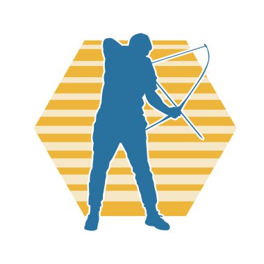 Erkek bir okçu atletinin silüeti. Ok ve yaylı bir okçunun silueti..