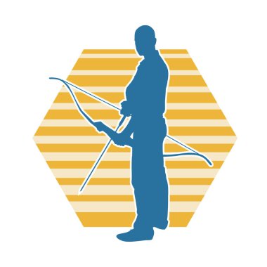 Erkek bir okçu atletinin silüeti. Ok ve yaylı bir okçunun silueti..