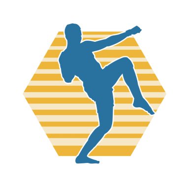 Tekme atan kickboksör bir atletin silüeti. Erkek Muay Thai dövüş sanatları dövüşçüsü silueti..