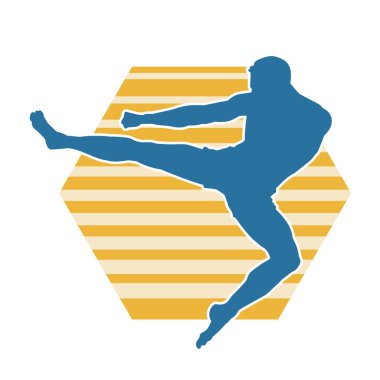 Tekme atan kickboksör bir atletin silüeti. Erkek Muay Thai dövüş sanatları dövüşçüsü silueti..