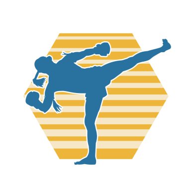 Tekme atan kickboksör bir atletin silüeti. Erkek Muay Thai dövüş sanatları dövüşçüsü silueti..