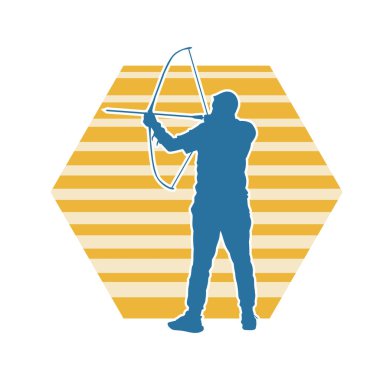 Erkek bir okçu atletinin silüeti. Ok ve yaylı bir okçunun silueti..