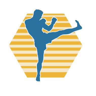 Tekme atan kickboksör bir atletin silüeti. Erkek Muay Thai dövüş sanatları dövüşçüsü silueti..