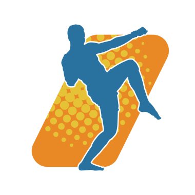 Tekme atan kickboksör bir atletin silüeti. Erkek Muay Thai dövüş sanatları dövüşçüsü silueti..