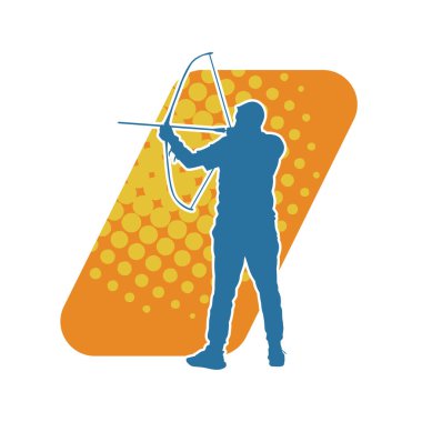 Erkek bir okçu atletinin silüeti. Ok ve yaylı bir okçunun silueti..