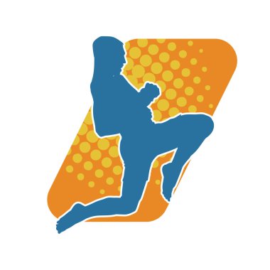 Tekme atan kickboksör bir atletin silüeti. Erkek Muay Thai dövüş sanatları dövüşçüsü silueti..