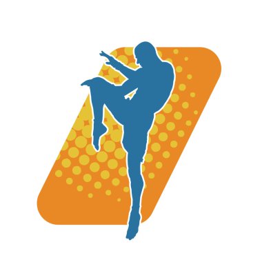 Tekme atan kickboksör bir atletin silüeti. Erkek Muay Thai dövüş sanatları dövüşçüsü silueti..