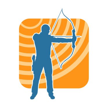 Erkek bir okçu atletinin silüeti. Ok ve yaylı bir okçunun silueti..