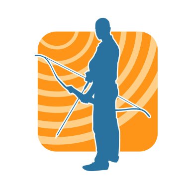 Erkek bir okçu atletinin silüeti. Ok ve yaylı bir okçunun silueti..