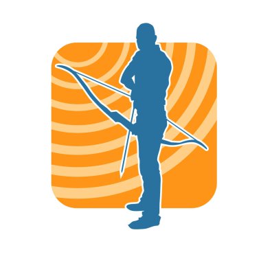 Erkek bir okçu atletinin silüeti. Ok ve yaylı bir okçunun silueti..