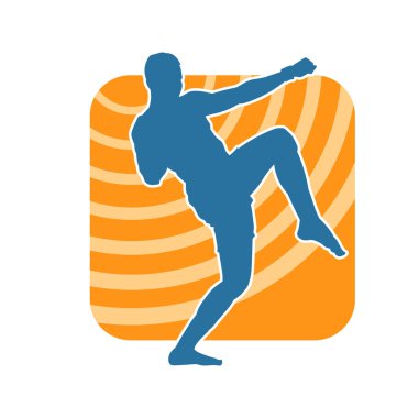 Tekme atan kickboksör bir atletin silüeti. Erkek Muay Thai dövüş sanatları dövüşçüsü silueti..