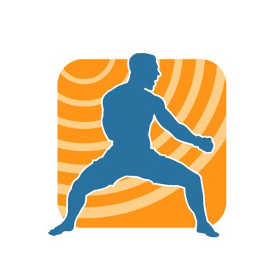 Tekme atan kickboksör bir atletin silüeti. Erkek Muay Thai dövüş sanatları dövüşçüsü silueti..