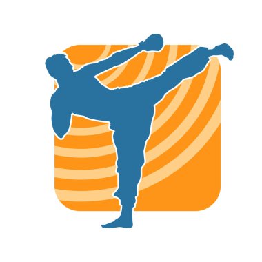 Tekme atan kickboksör bir atletin silüeti. Erkek Muay Thai dövüş sanatları dövüşçüsü silueti..