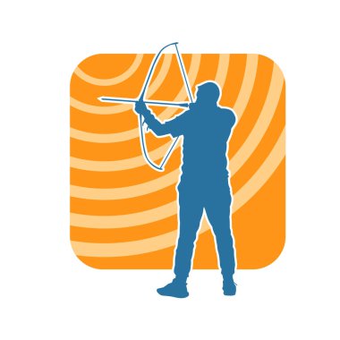 Erkek bir okçu atletinin silüeti. Ok ve yaylı bir okçunun silueti..