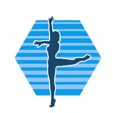 Zayıf kadın silueti dans ediyor ya da aerobik hareket yapıyor. Balerin silueti..